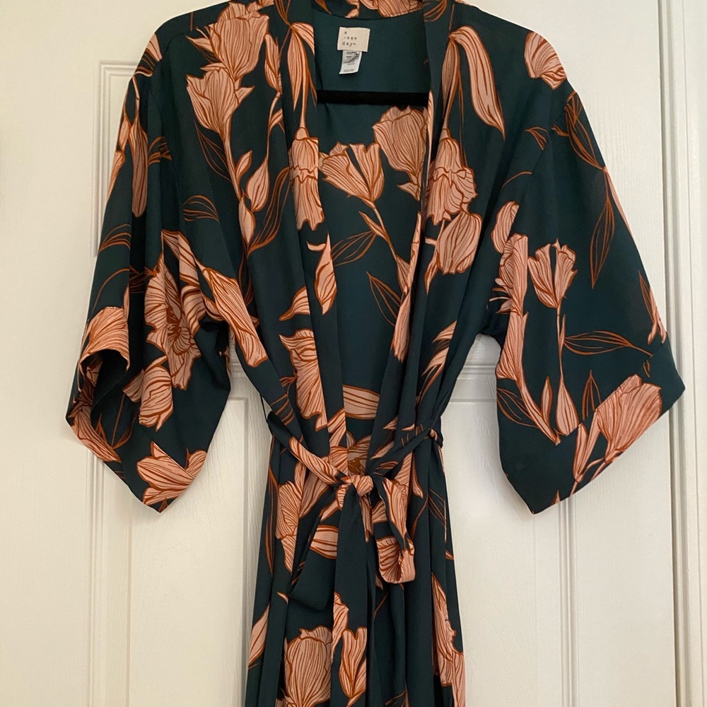 A new day green floral kimono